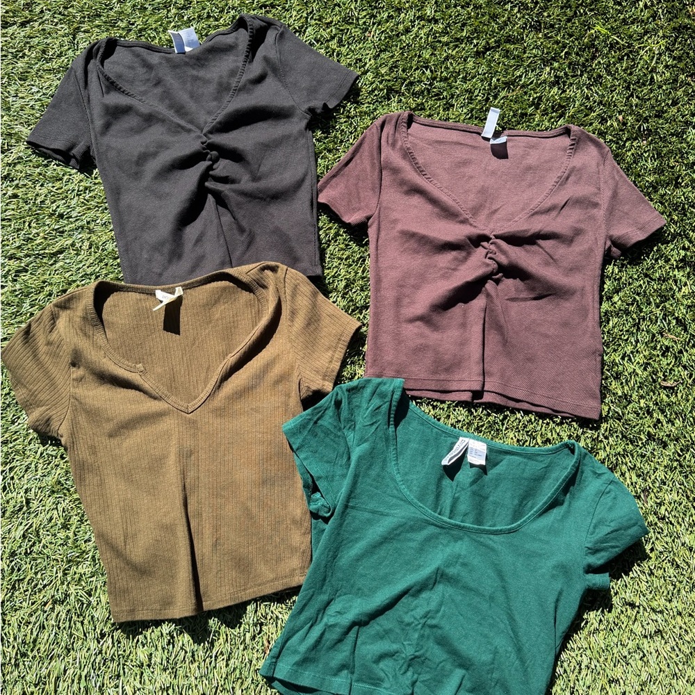 H&M Women's Crop Tops in Black, Brown, and Green